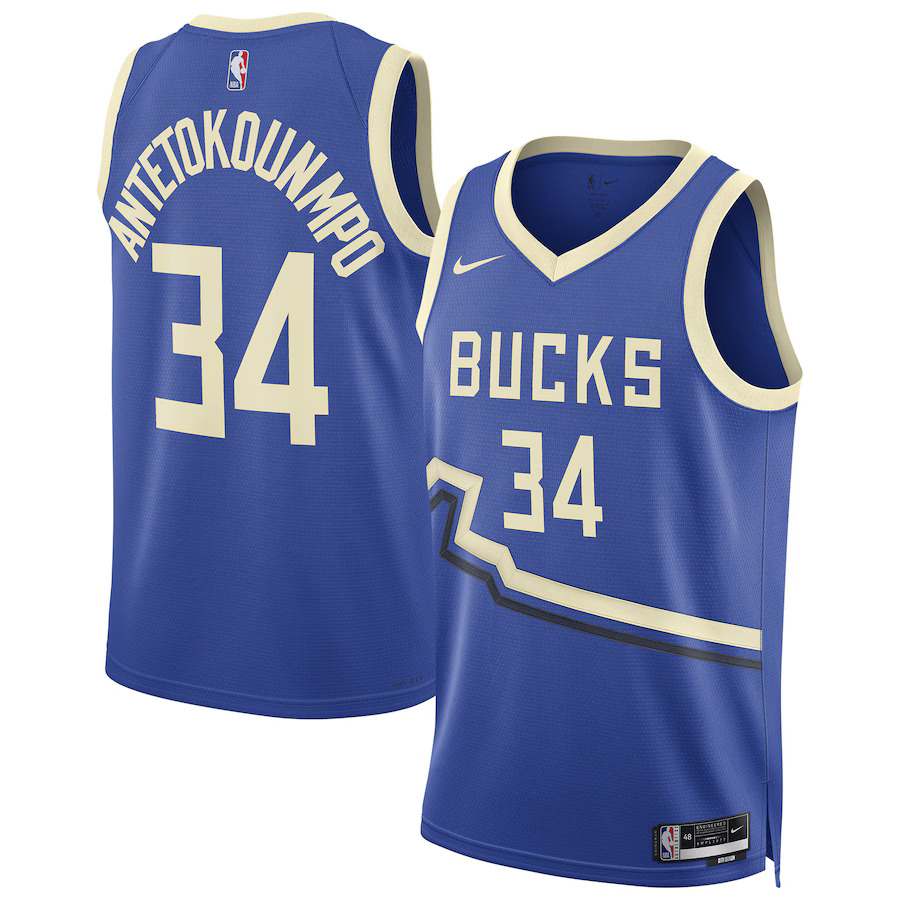 Men Milwaukee Bucks #34 Giannis Antetokounmpo Nike Royal City Edition 2024-25 Swingman Player NBA Jersey->milwaukee bucks->NBA Jersey